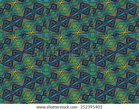 Colorful tribal style abstract geometric background with diamonds motif pattern in multicolored tones.