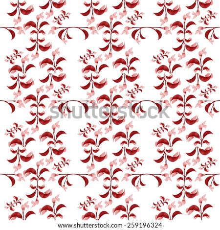 Digital collage technique red floral motif pattern design in white background