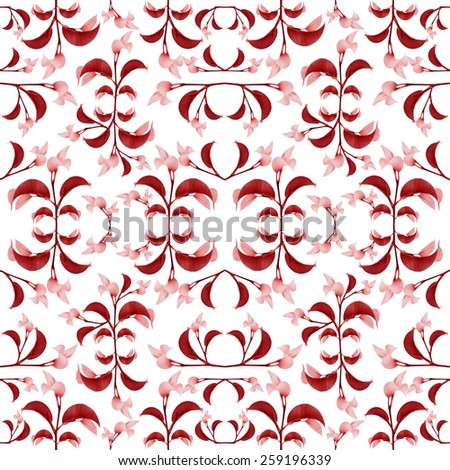 Digital collage technique red floral motif pattern design in white background