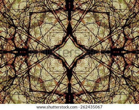 Digital collage style technique decorative ornate floral geometric motif modern pattern in pale oragen tones and black colors.