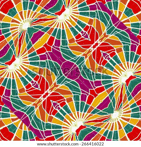 Digital technique geometric abstract seamless pattern in vivid multicolored tones in square format