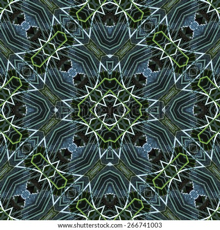 Digital style dark futuristic or tech style geometric abstract pattern background in blue and green colors.