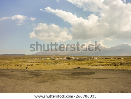 Beautiful and peaceful landscape view of andes range and small village in the outsides of Arequipa city in Peru, South America.