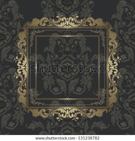Vintage gold picture frame on damask seamless wallpaper Vintage gold picture frame on damask seamless wallpaper
