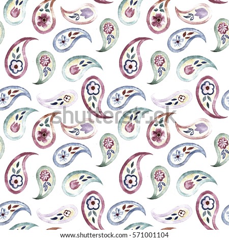 Watercolor paisley pattern. Seamless ornamental background. Indian motif. Ethnic print for wrapping, wallpaper, fabric, textile
