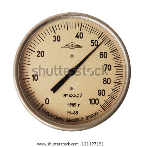 vintage arrow hygrometer isolated over white background