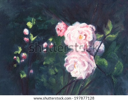 roses in the garden, oil painting on canvas