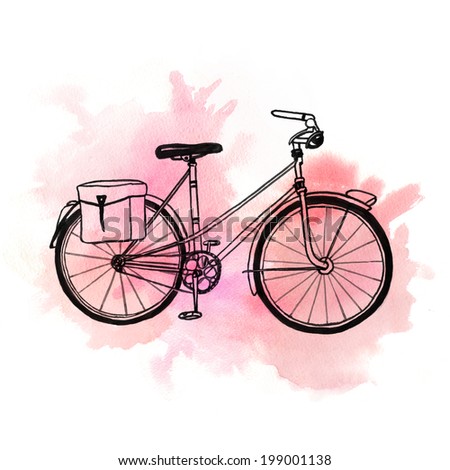 hand-drawn bicycle on abstract watercolor background for a t-shirt design