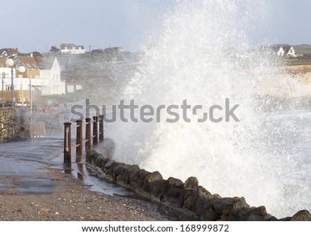 UK Storm surge at Freshwater Bay Isle of Wight Hampshire