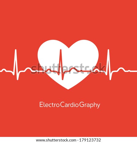 Medical design white heart with cardiogram on red background Medical design white heart with cardiogram on red background