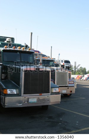 Front end of trucks at a truck-stop