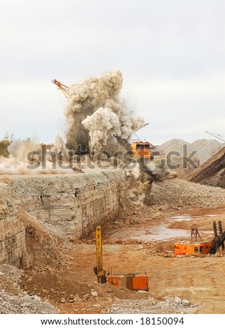 blast in open cast mining quarry