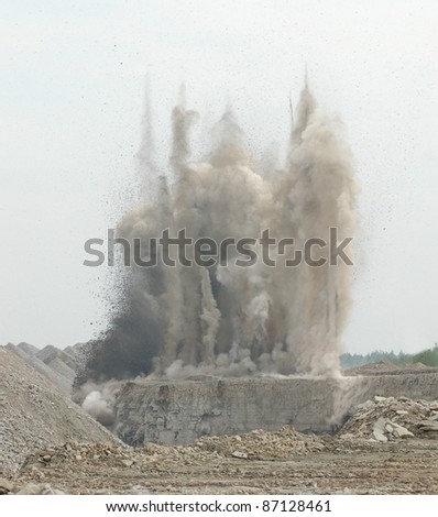 Blast in open  cast mining quarry