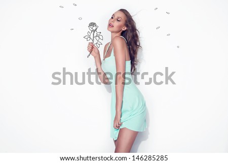 Beautiful Girl smile face  with drawn rose