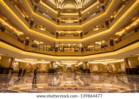 Abu Dhabi, Uae - May 1: Emirates Palace Hotel On May 1, 2013. Emirates Palace Is A Luxurious And The Most Expensive 7 Star Hotel Designed By Renowned Architect, John Elliott Riba.