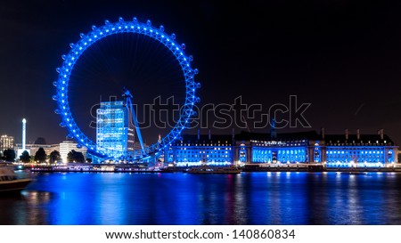 London, England - September 26: London Eye On September 26th 2012 In London. The 135 Meter Landmark Is A Giant Ferris Wheel Situated On The Banks Of The River Thames In London, England.