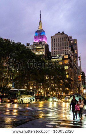 NEW YORK CITY NY OCTOBER 8 Empire State Building during dusk on October 8th 2013 in New York City USA The Empire State Building is a 103-story skyscraper and was once the tallest building NEW YORK CITY NY OCTOBER 8 Empire State Building during dusk on October 8th 2013 in New York City USA The Empire State Building is a 103-story skyscraper and was once the tallest building