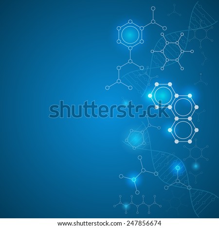 Chemical gradient background with organic and dna molecules, 2d illustration, vector, eps 10