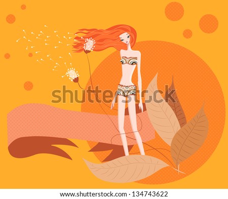 Girl with long hair blowing in the wind