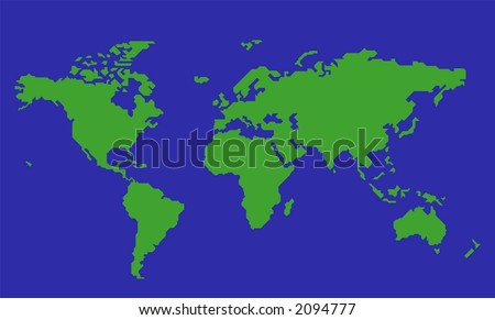 stock photo : rectangular world map in blue and green