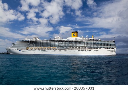 COZUMEL, MEXICO - JANUARY 15, 2015: Italian luxury cruise liner Costa Luminosa, a hybrid Spirit-class and Vista-class cruise ship owned and operated by the Costa Crociere Company in Italy.