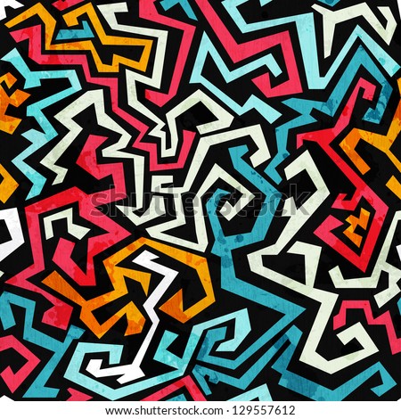Graffiti Curves Seamless Pattern With Grunge Effect