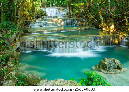 Limestone waterfall in tropical forests ,Thailand