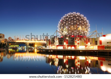 VANCOUVER - JULY 21: Science World and BC Place Stadium in Vancouver, Canada on July 21, 2013. Vancouver has been ranked the third most liveable city in the world for the second year in a row.