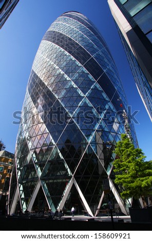 LONDON - SEPTEMBER 24: The Gherkin building in London, England on September 24, 2009. The building was awarded a Royal Institute of British Architects Stirling Prize in 2004.