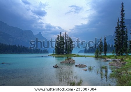 Spirit Island in Jasper National Park in the Canadian Rockies