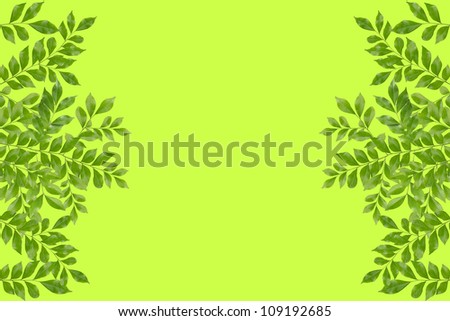 green leaves frame on light green background