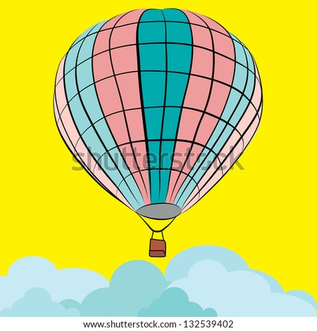 drawing of Hot air balloon on yellow background. vector format