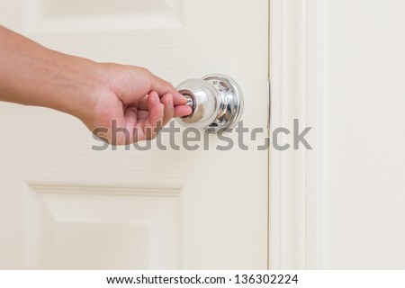 Man hand lock door knob
