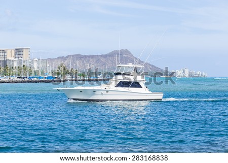 The boat with Diamond head mountain background, Hawaii