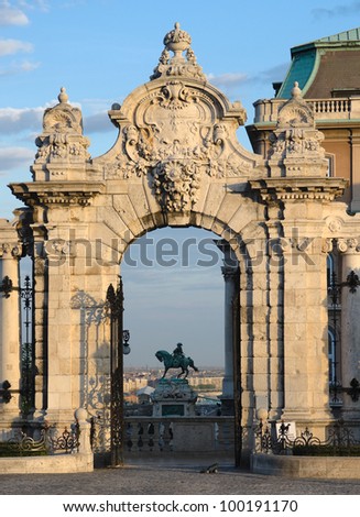Budapest, ornate arched gateway to the Buda Castle Or Royal Palace