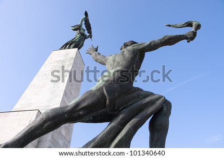 the Liberty Monument (sometimes Freedom Monument) in Budapest was erected in 1947 in remembrance of the Soviet liberation of Hungary from Nazi forces during World War II