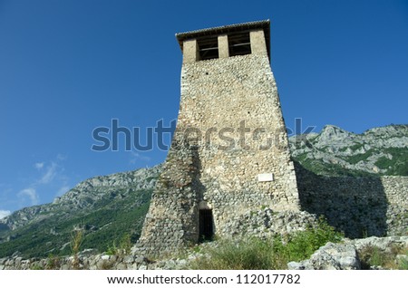the Clock Tower of Skanderbeg Castle in Kruja, town-symbol of albanian resistance against the Ottomans empire