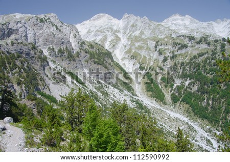 some peaks of Albanian Alps, also called Accursed Mountains, from the Valbona Pass