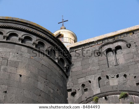 apse of black stone block of the basilica di holy Mary to Randazzo