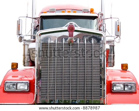 steel grill of red truck isolated on the white background