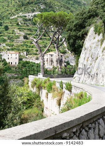 rural mediterranean villa on the road in the picturesque hilly landscape of the coast of Amalfi