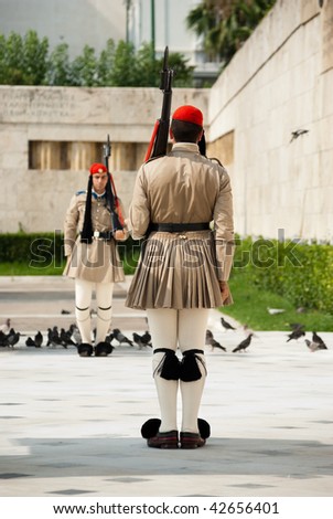 ATHENS - CIRCA JULY 2009 : Changing of the guards at the Tomb Of The Unknown Soldier of Greek parliament circa July 2009 in Athens, Greece