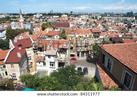 aerial view of Plovdiv downtown, Bulgaria