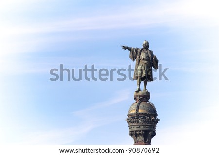 Christopher Columbus indicates the way, Barcelona, Spain
