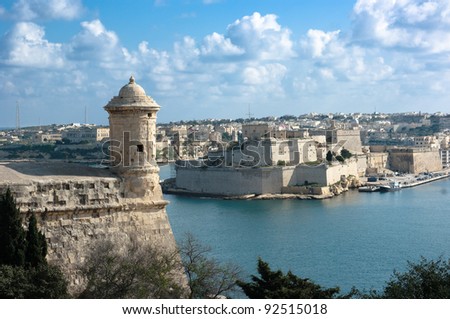watchtower and fort St. Angelo in Grand Harbour of Valletta, Malta