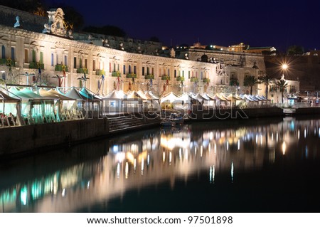 night view of Valletta waterfront and Grand Harbour from the west entrance - Malta