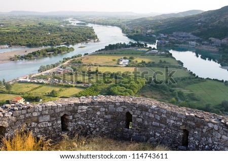 confluence of the Buna and Drini rivers from Rozafa Castle, Skhodra