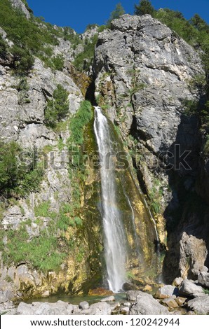 Grunas Waterfall inside the National Park of Thethi, Albania