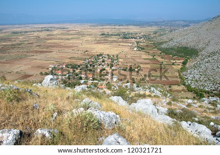 aerial view from Marshej Castle of village and of the plain around Lake Skadar, Albania