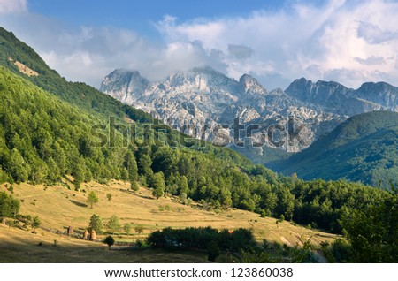 panorama of mountain range in the Kelmend Commune, Albania